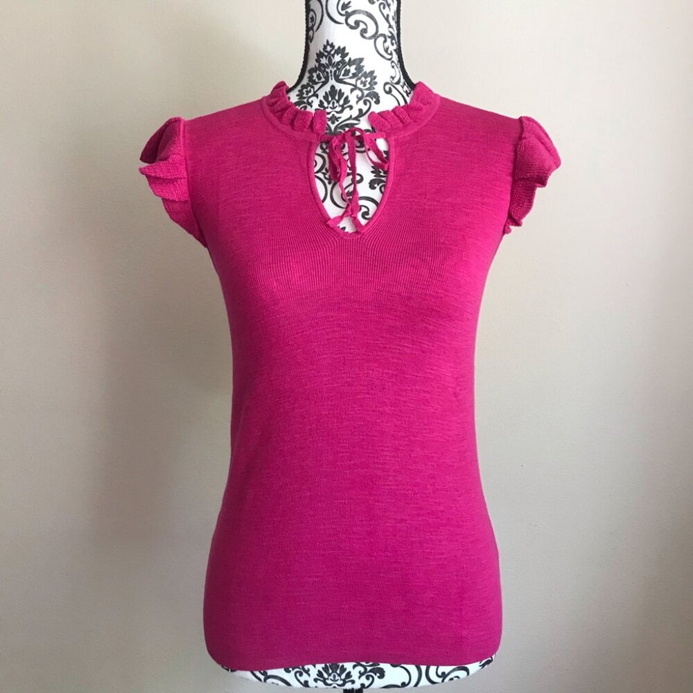 NWT Ann Taylor LOFT Flutter Sleeve Tie Nec Top - Size Small - Pink